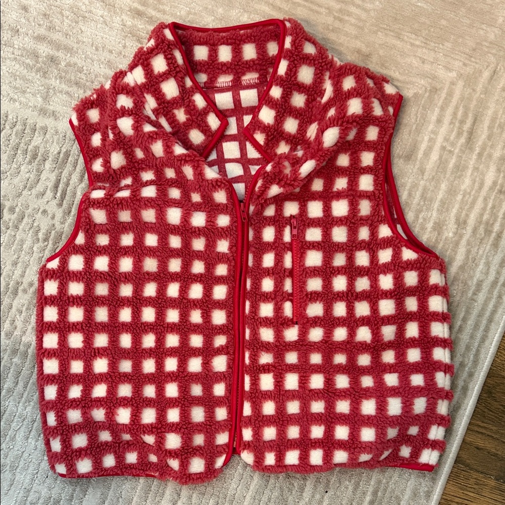Red and White Checkered Fleece Vest